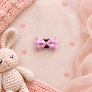 Pembe Ekoseli Saçsız Bebek Tokası - Vikivin Bebe