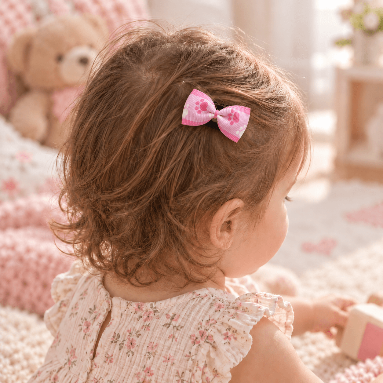 Pembe Pati Desenli Saçsız Bebek Tokası - Vikivin Bebe