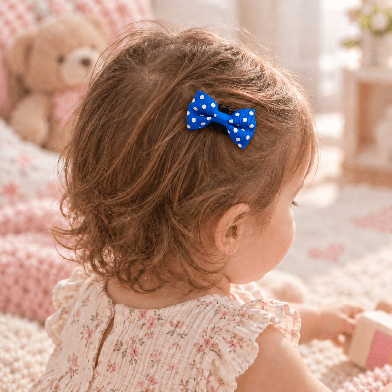 Saks Mavi Puantiyeli Saçsız Bebek Tokası - Vikivin Bebe