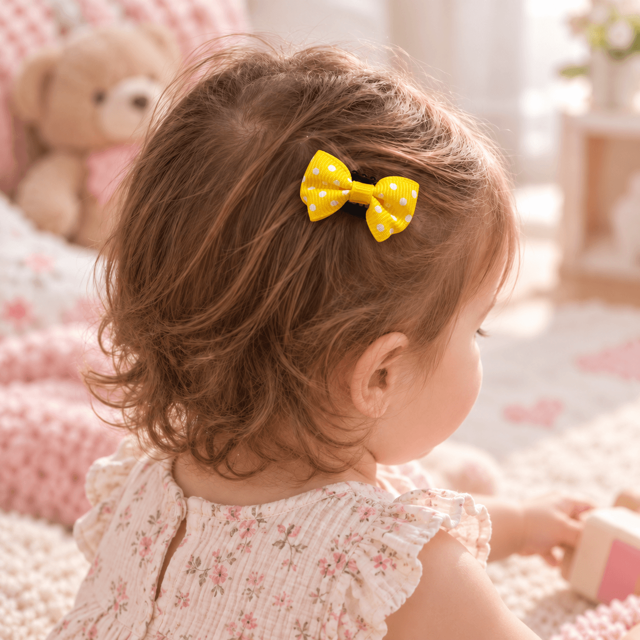 Sarı Puantiyeli Saçsız Bebek Tokası - Vikivin Bebe
