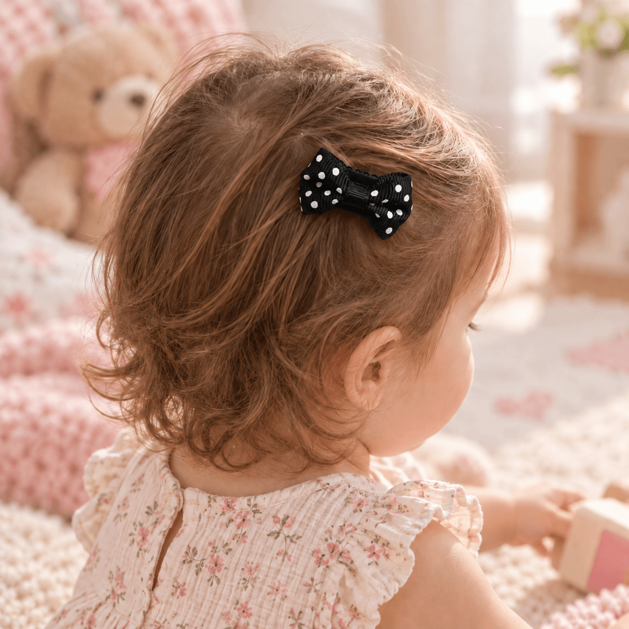 Siyah Puantiyeli Saçsız Bebek Tokası - Vikivin Bebe