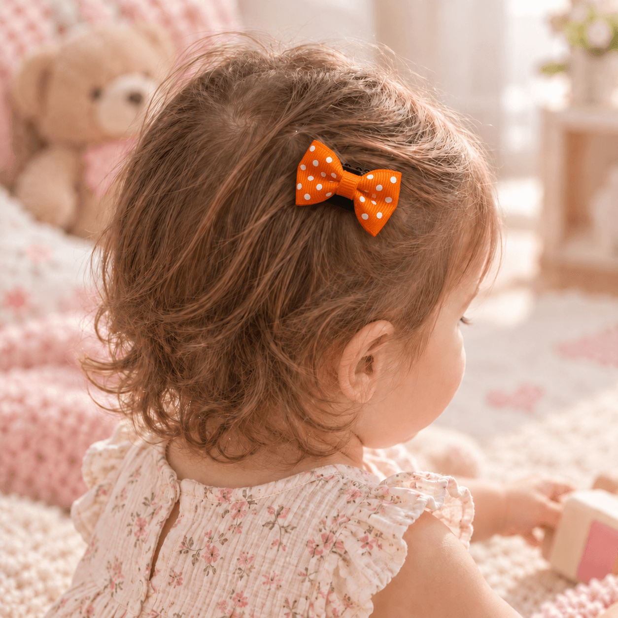Turuncu Puantiyeli Saçsız Bebek Tokası - Vikivin Bebe